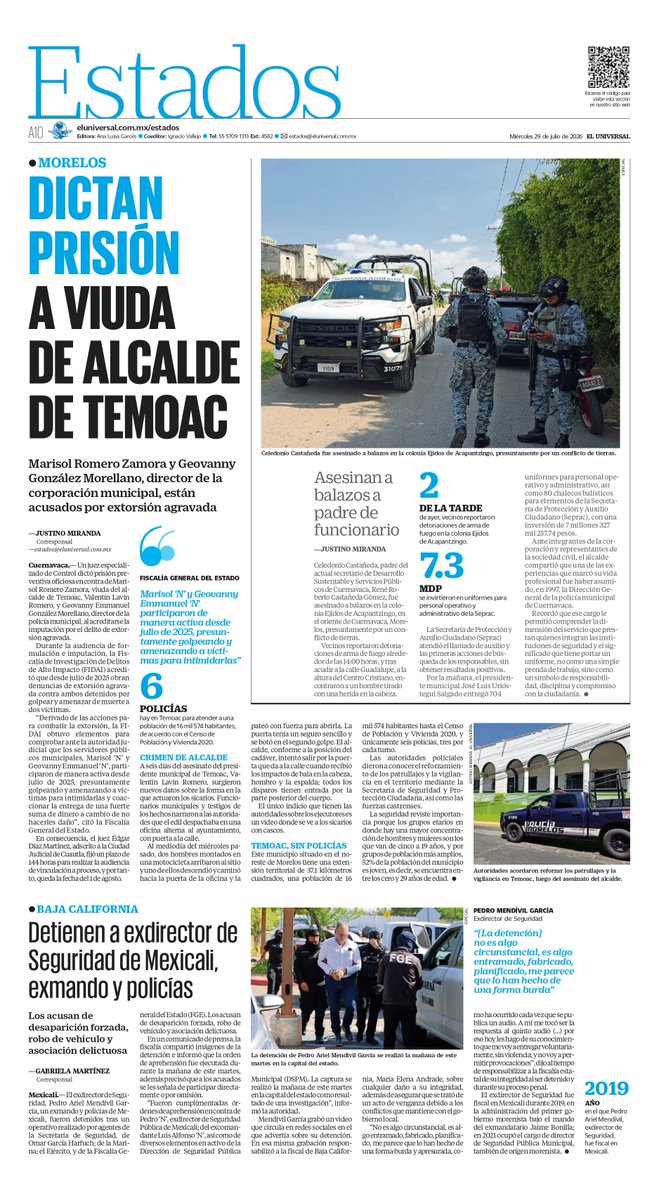 El_Universal_Mx's tweet photo. ¡Buenos días, lectores! Iniciamos la jornada informativa con la portada de EL UNIVERSAL y sus secciones este 29 de julio.
https://t.co/Z1NMhjlzXI https://t.co/vIOenedLP6
