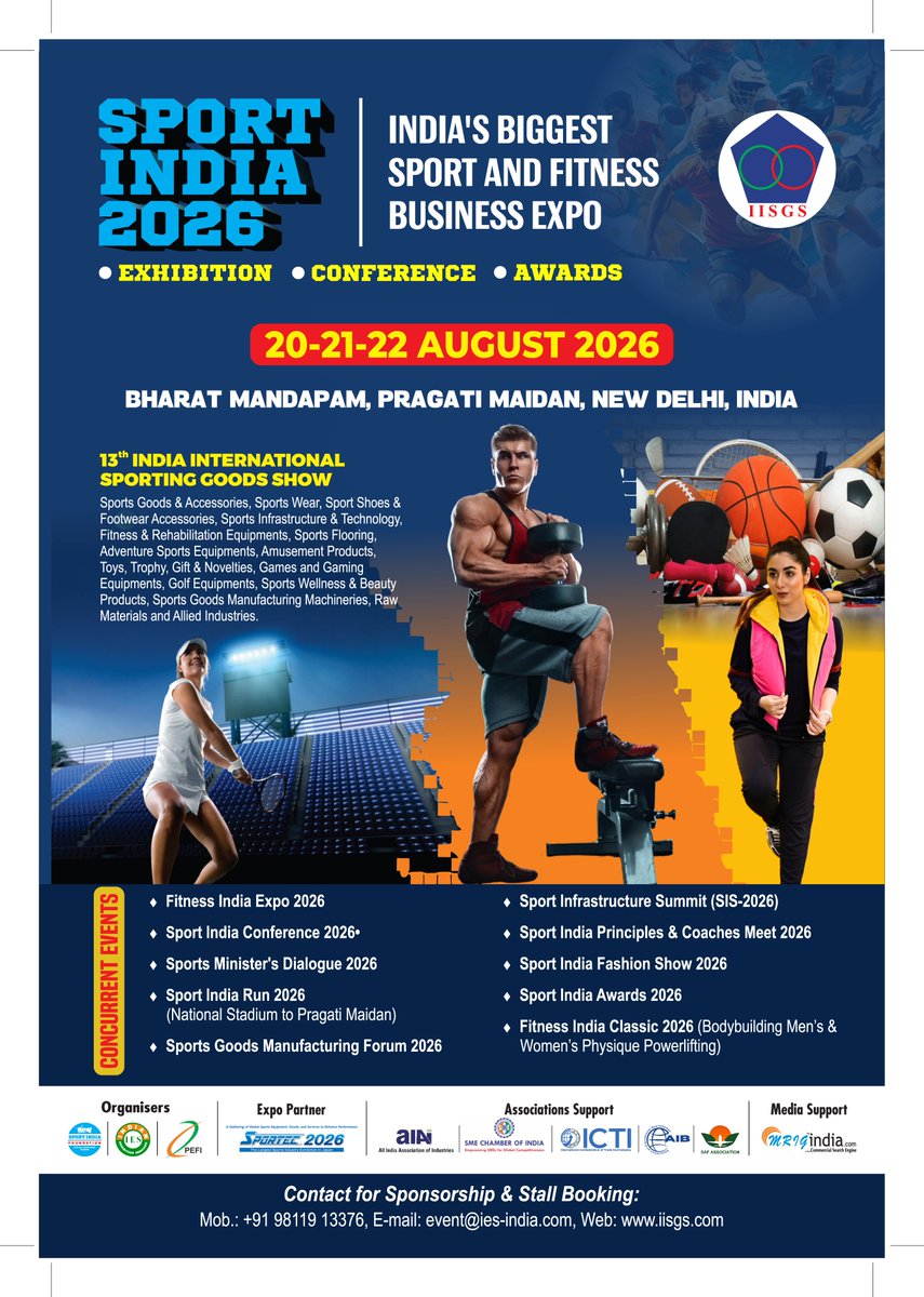 KapilMrig's tweet photo. 🏆 PROUD. HONOURED. ASSOCIATED AGAIN! 🏆
🔥 SPORT INDIA 2026
📅 20–22 AUGUST 2026
📍 Bharat Mandapam, Pragati Maidan, New Delhi
🎯 Sponsorship Opportunities OPEN
🏢 Stall Booking OPEN
🤝 Meet • Network • Showcase • Grow

#sports #exhibition #sportsindia #meerut #meerutsports https://t.co/t4eZ4y62x4