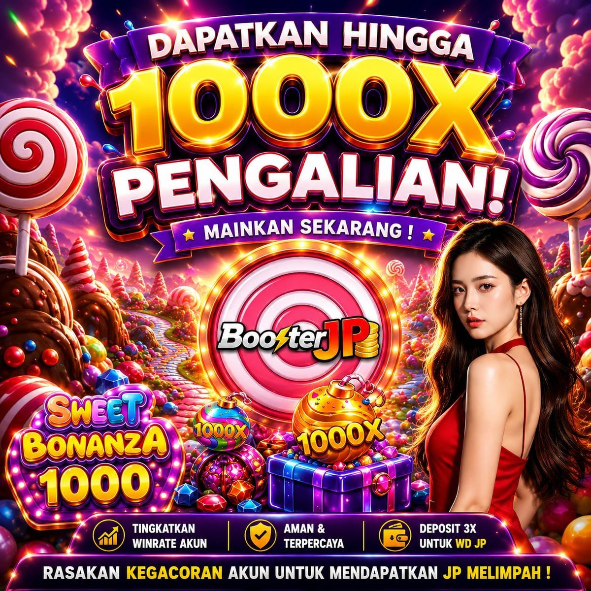 boosterjpyes's tweet photo. AATNYA MERASAKAN SENSATIONAL HINGGA 1000X PENGALIAN DI SWEET BONANZA 1000  🍭

🀄️GAME : Sweet Bonanza1000
🎯 Kode Jackpot : 2.900
🕰 Jam Gacor: 14.05 - 23.59 WIB
📈 Ikuti trik deposit dan polanya, peluang Jackpot tembus 99%+!

⬇️ SERVER GACOR ⬇️
https://t.co/MPDZMxFmIA https://t.co/as1A1VR7ey