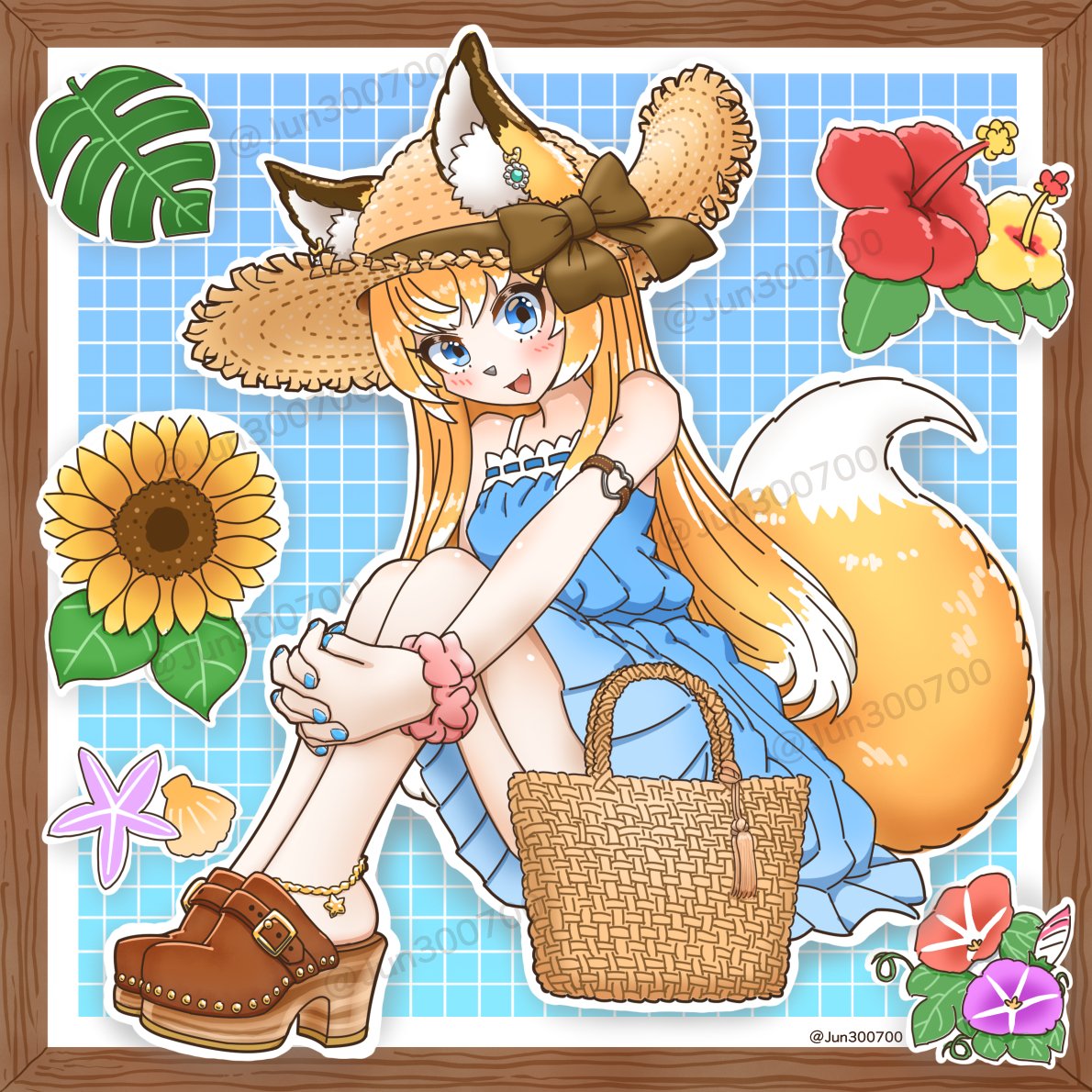 Jun300700's tweet photo. 【ケモミミイラスト】
青色ワンピースのキツネさん🌺🌻🦊
#創作 https://t.co/bPraiTsgSt