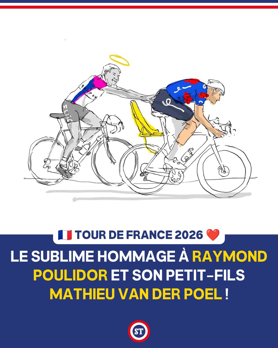 sportricolore's tweet photo. 🇫🇷 Mathieu van der Poel poussé par son grand-père Raymond Poulidor sur les Champs-Élysées ❤️🕊️

Magnifique illustration.

🎨 IG / fe.tte https://t.co/H2IjckgdxS