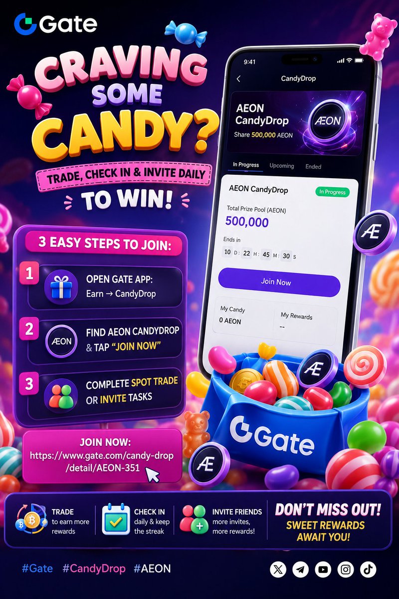Tamado6506's tweet photo. 🍬 Sweet rewards are waiting! I'm joining the #AEON CandyDrop on #Gate—daily check-ins, spot trades, and invites can earn awesome rewards. 🚀
Join here: https://t.co/Pi6f0hjkaD
#CandyDrop #AEON https://t.co/kSHTU7iEAX