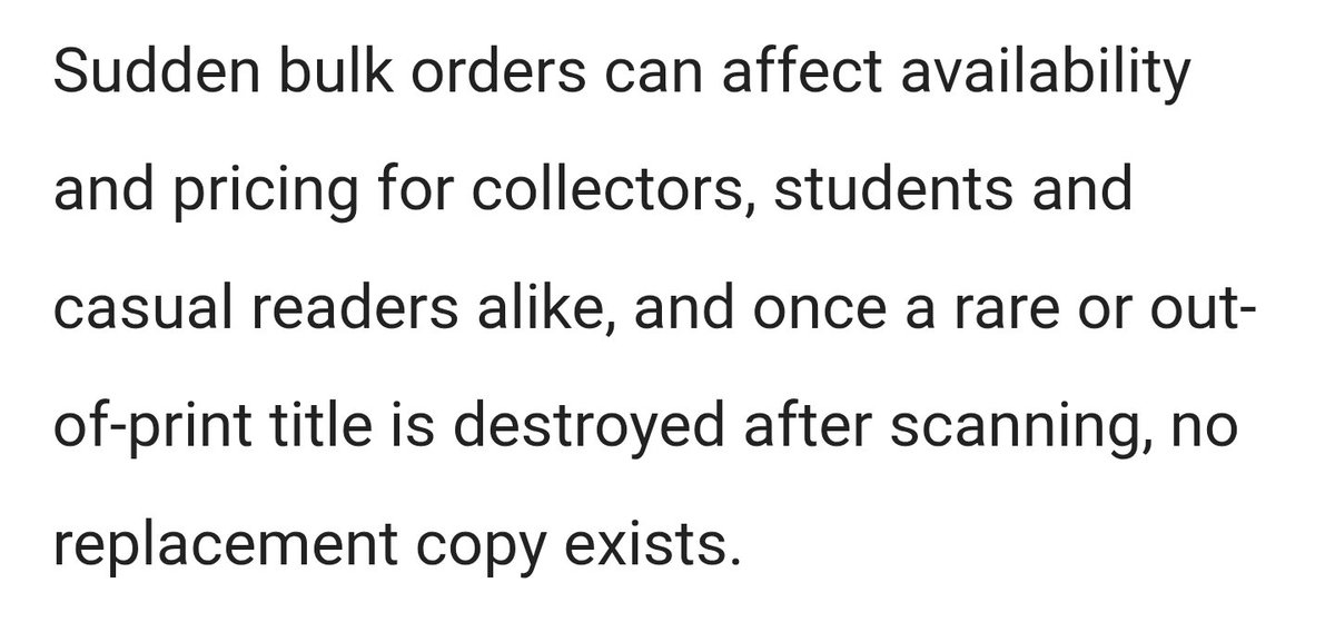 mikysbookshelf's tweet photo. I need everyone to pause for a second and talk about how the AI companies are now buying rare, last editions, books, feeding them to their AI, and then *destroying* them, actively removing them from existence https://t.co/8Plaza11Bt