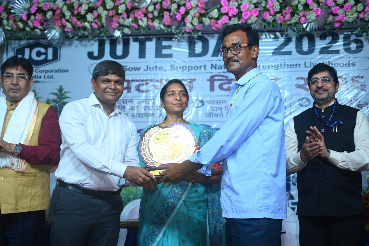 JuteBoard's tweet photo. The Jute Corporation of India and National Jute Board celebrated Jute Day 2026 at the JCI Chakdaha DPC, Nadia, West Bengal on 29.07.26.
 Smt. Padmini Singla, JS (MoT) delivered the keynote address as chief guest along with dignitaries from NJB,  ICAR-CRIJAF &amp; ICAR NINFET. https://t.co/EifWaIhnes