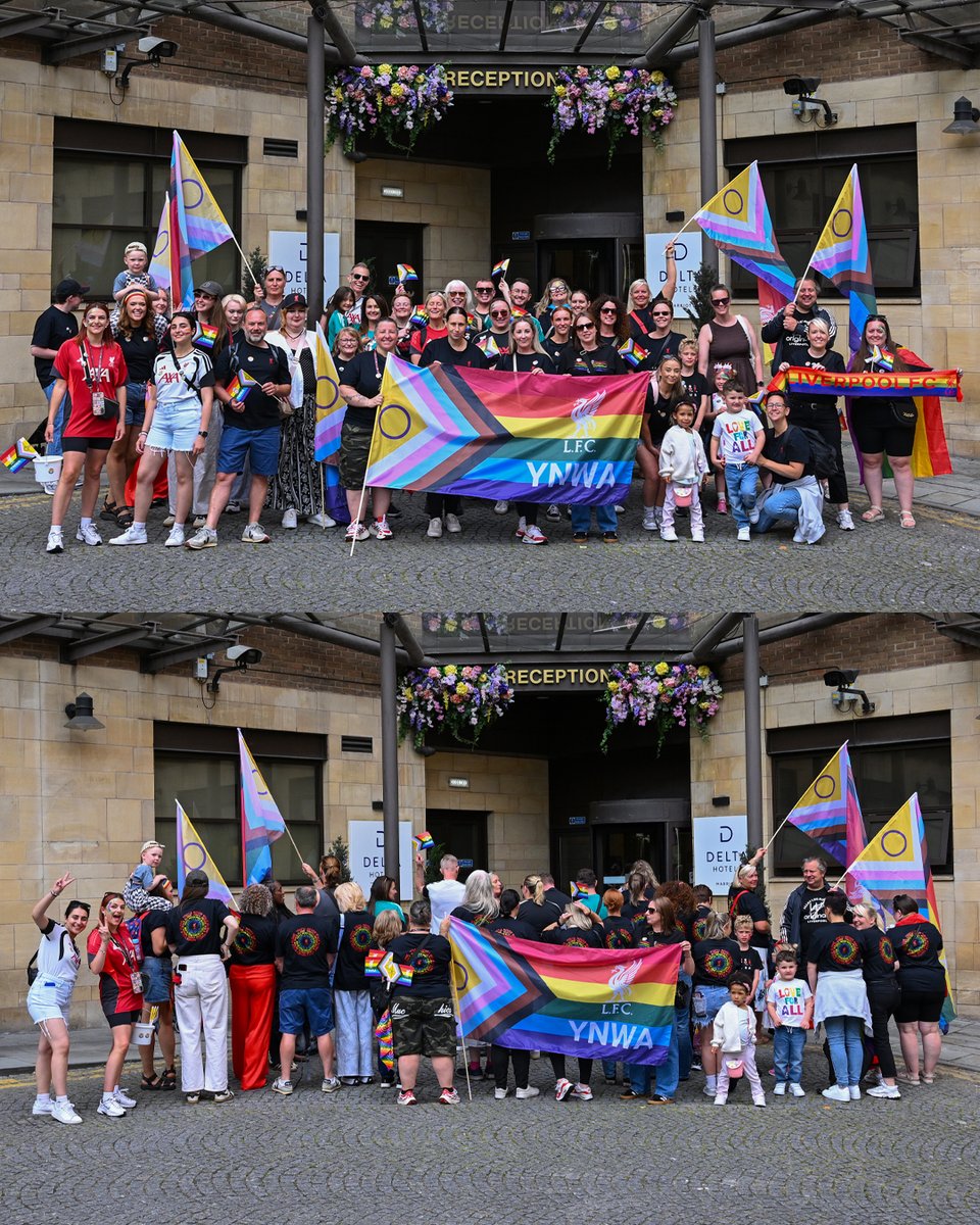 LFC's tweet photo. We proudly joined Liverpool Pride on Saturday, with colleagues, supporters, and stakeholders in support of the LGBT+ community. 

As we reflect on this celebration of Pride in our city, our thoughts are with all those affected by the tragic attack at Berlin Pride this weekend.