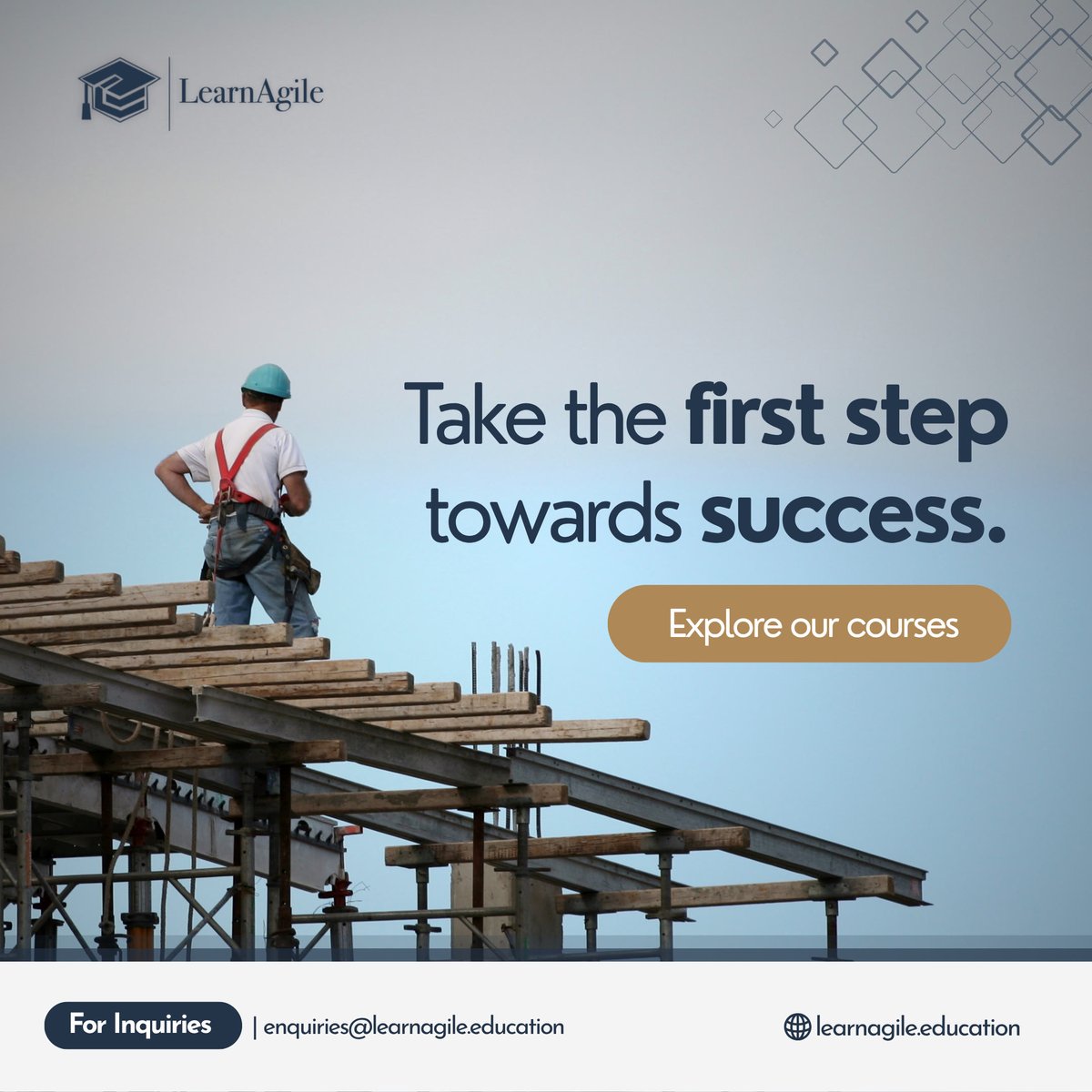 LearnAgile_'s tweet photo. Take the first step towards success with LearnAgile 🪜👷🏽.
Develop practical skills, advance your career, and achieve measurable growth.

📢 Explore our ONLINE  courses today  https://t.co/dGtuUc3P9k 

#LearnAgile #Upskill #OnlineLearning #CareerGrowth #ProfessionalDevelopment https://t.co/UFuOS0RcZi