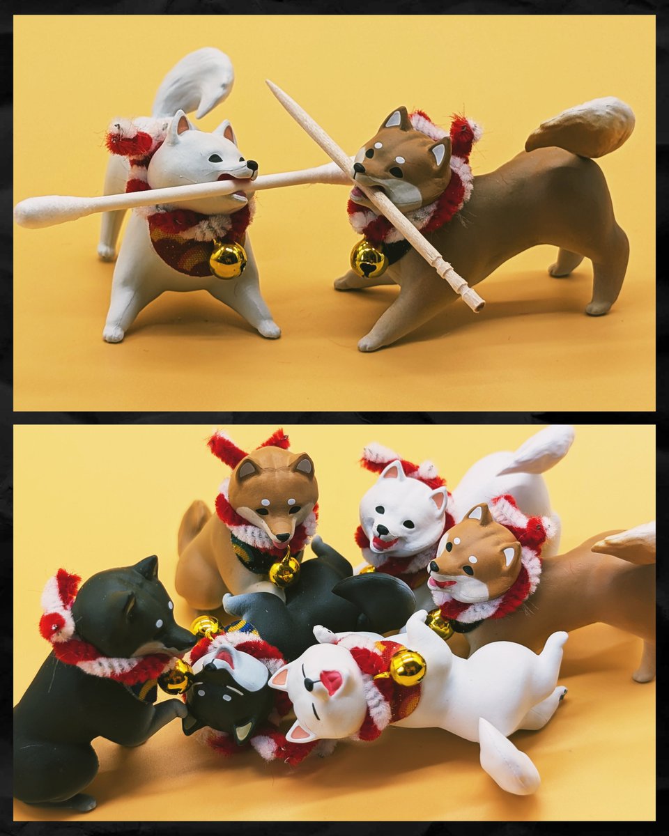 SATIKOUBOU's tweet photo. トイズキャビン様からいただいたサンプルで色々撮ってみたのですが、巻物の子は別のものをくわえさせることも可能でした！集合させてもめちゃくちゃ可愛いので、柴好きの皆様、是非！！ https://t.co/0UapY1VDhv