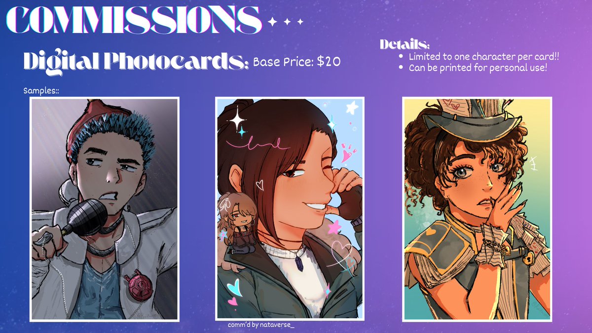 KoiZen404's tweet photo. 💫Comms are BACK!! 2 slots open for each service!

Now w/ some changes, a new service, and a couple lowered prices!
♡ + ↻ are appreciated!

🍥https://t.co/pC5RFABfeM
-
#VGencomms #commissionsopen // more in replies (1/2) https://t.co/UukPZ46XVf
