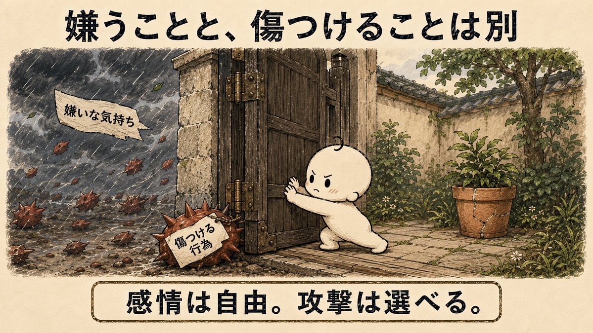 minato_osmap's tweet photo. @judsan12 品性は、誰を嫌うかより、嫌いな相手に何をしないかに出るのかもしれません。感情を攻撃に変えない。その線引きが大切ですね。 https://t.co/44yr4HxPYm