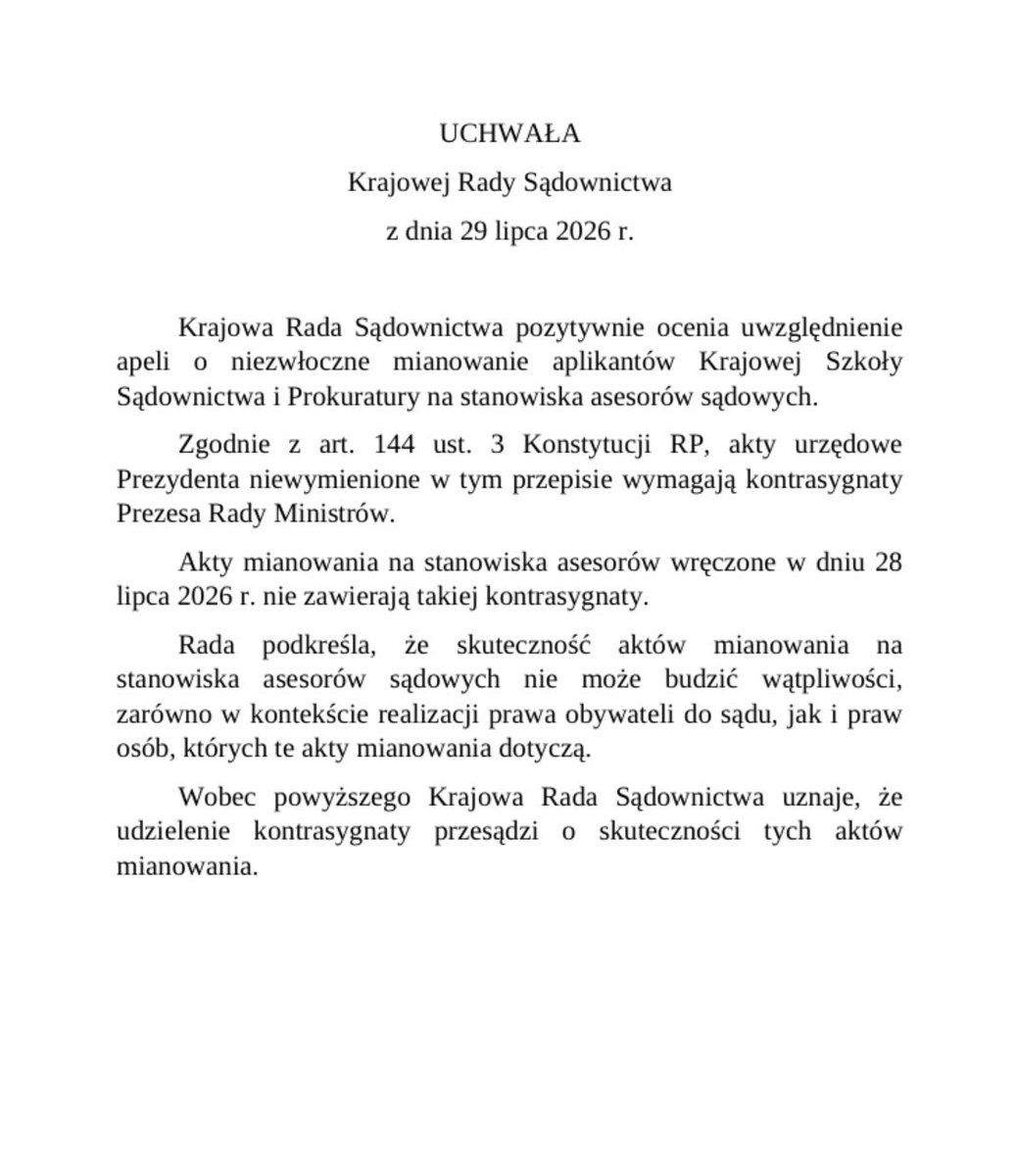 KRS_RP's tweet photo. Stanowisko @KRS_RP w sprawie aplikantów sądowych mianowanych przez @prezydentpl @NawrockiKn w dniu 28.07.2026 na stanowiska asesorów sądowych https://t.co/CH4Ww5FGSn