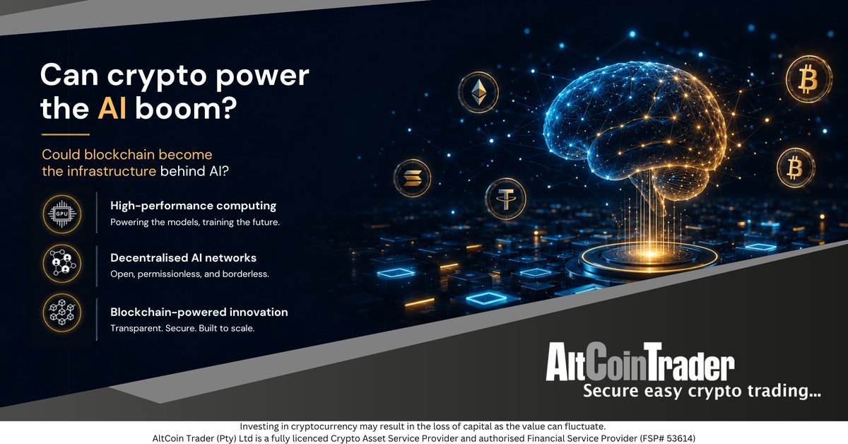 AltCoinTraderSA's tweet photo. Artificial intelligence is transforming industries around the world, but every AI system relies on one critical resource: computing power. As demand for AI continues to grow, an interesting question is emerging. Could crypto networks help provide the infrastructure needed to power the next generation of artificial intelligence https://t.co/YYb7j40QUE  #Crypto #Cryptocurency #Cryptocurrencies #CryptoTrading #Trading