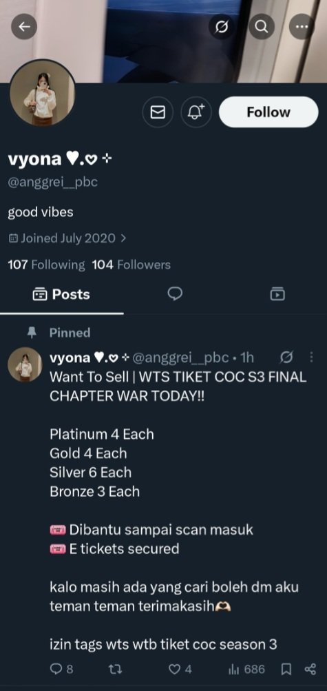 buyinggch's tweet photo. ‼️‼️SCAMM HATI HATI GUYS SAMA WTS TIKET FINCHAP COC AKUN INI.

ngakunya crew internal coc. dia sempet ganti foto profile. https://t.co/DnlZBvYmwC