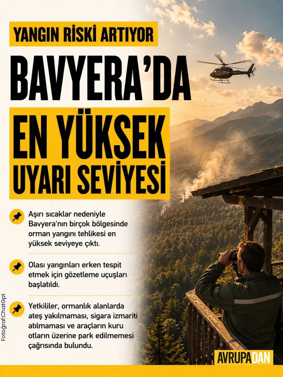 avrupadancom's tweet photo. #Almanya yeni bir sıcak hava dalgasına giriyor: Bugün batı ve güneybatıda sıcaklıklar 39°C’ye kadar çıkabilir. Yarından itibaren ise birçok eyalette kuvvetli sağanak, dolu ve fırtına bekleniyor. #Bavyera’da ise orman yangını riski en yüksek seviyeye çıktı.
Kaynak: DWD https://t.co/9kzPxQE0wR