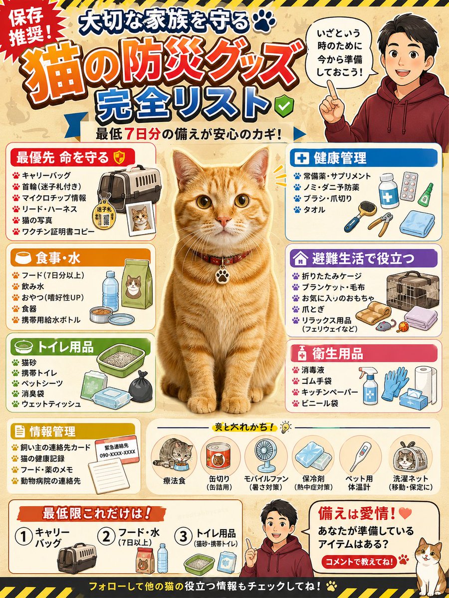 redtabbycats's tweet photo. ⚠️猫の防災用品を見直していたら
人の備えより猫の荷物のほうが多くなりそうでした😹
それだけ守りたい存在なんですよね🐈
🔁リポストで猫飼いさんに広めて下さい😽 https://t.co/tI7iP7bF4F