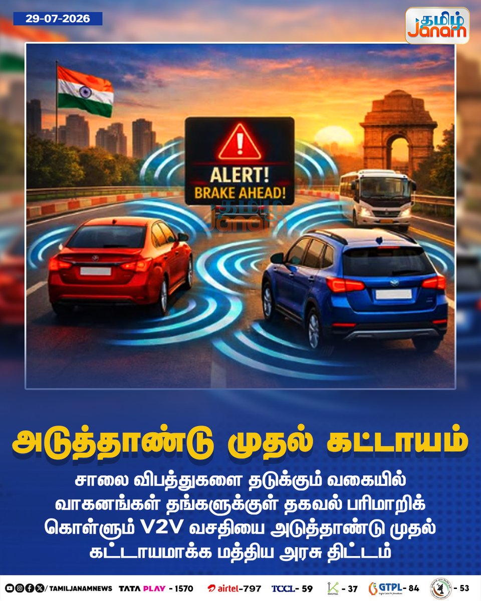 TamilJanamNews's tweet photo. அடுத்தாண்டு முதல் கட்டாயம்
#Mandatory | #CentralGovernment | #plans | #V2V | #VehicletoVehicle | #communicationfeature | #RoadAccidents | #newsupdate | #TamilJanam https://t.co/6VYfNtoewU