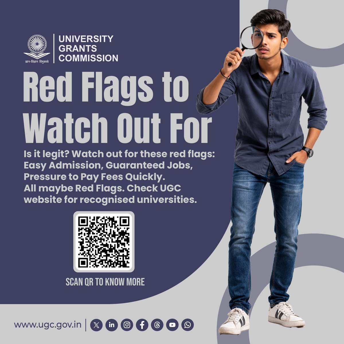ugc_india's tweet photo. 🤔Did you ensure the legitimacy of any university before applying?
 
Ensure the legitimacy of any institution before you apply. Verify its authenticity by checking if it provides the necessary information on its official website. Protect your future and avoid fake universities.
 
🔎Check the list of fake and recognised universities here: https://t.co/AS4azsl4sU
 
Read the UGC Letter: https://t.co/JF4F9O9QlM
 
 #UGC #FakeUniversities #HigherEducation #StudentAwareness