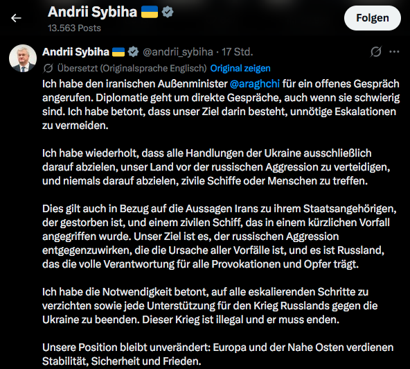 RobertJLorenz's tweet photo. ++ #Ukraine ++

Israel und Ukraine bombardieren gemeinsam den Irak und ermorden iranische Zivilisten im Schwarzen Meer ! #Sybiha und #Saar vereinbaren ewige Bandera-Allianz ! Wadephul ist begeistert !

#Merz #Pistorius #Wadephul #Tacke #Trump #Gaza #Libanon #Iran https://t.co/gw2WiZ0W1H