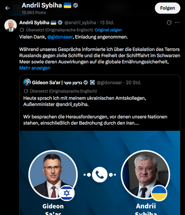 RobertJLorenz's tweet photo. ++ #Ukraine ++

Israel und Ukraine bombardieren gemeinsam den Irak und ermorden iranische Zivilisten im Schwarzen Meer ! #Sybiha und #Saar vereinbaren ewige Bandera-Allianz ! Wadephul ist begeistert !

#Merz #Pistorius #Wadephul #Tacke #Trump #Gaza #Libanon #Iran https://t.co/gw2WiZ0W1H
