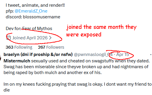 WhatStudiostm's tweet photo. DO NOT FOLLOW @/blossomusername

they are mistermulch, Someone who almost caused someone to take their own life due to the way they treated them in their relationship. They have admitted to it and has a ton of extreme similarities in their art https://t.co/5UJtR7KmRb