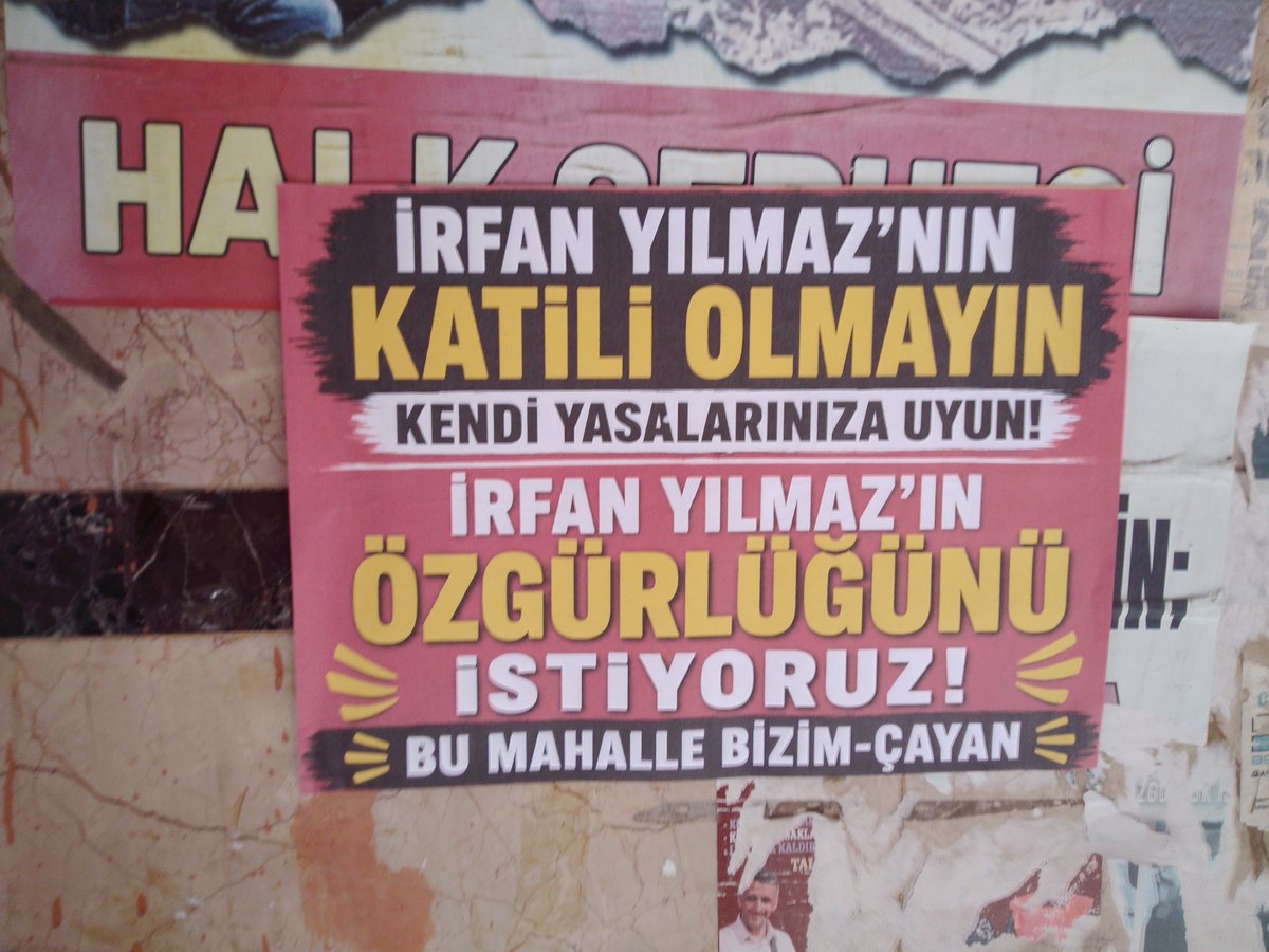 cayanbizim's tweet photo. BU MAHALLE BİZİM-ÇAYAN 
İrfan Yılmaz'ın katili olmayın kendi yasalarınıza uyun irfan Yılmaz'ın özgürlüğünü istiyoruz! Duvar gazeteleri astı @3tayadliaileler @sariGazi0 @Okmburasi @mahallesi809 @HalkSinemas1 https://t.co/MNH9TZewer