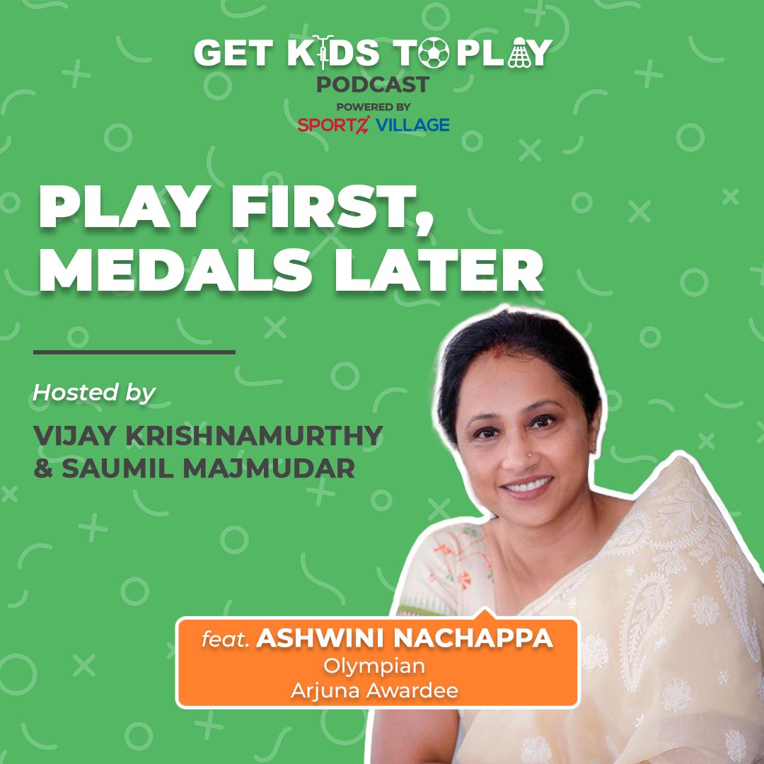 SportzVillage's tweet photo. New episode Alert!
Join @saumilmajmudar and @vjgroundstrokes on the Get Kids To Play Podcast as Arjuna Award winner and former Olympic sprinter Ashwini Nachappa opens up about her early days in Bangalore athletics, the golden era of school sport, and more

https://t.co/7rdUDfta03 https://t.co/YK6jevEVFp
