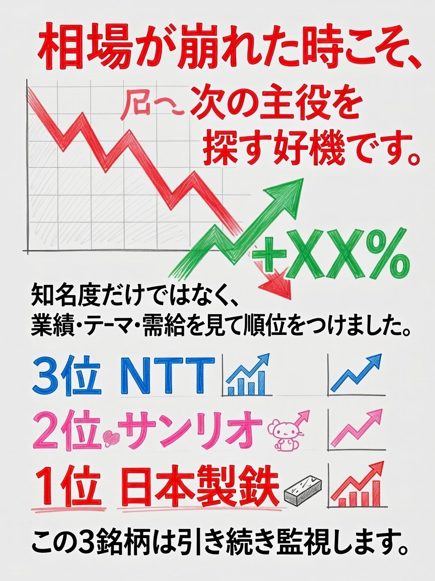 fernandogoh's tweet photo. 誰もが次の大化け株を探している今、私が見るのはこの3社です。

NTT
サンリオ
日本製鉄

本命は日本製鉄。
ただし、飛びつくのではなく、出来高と押し目を確認してから狙います。 https://t.co/MCq1lt6qRZ