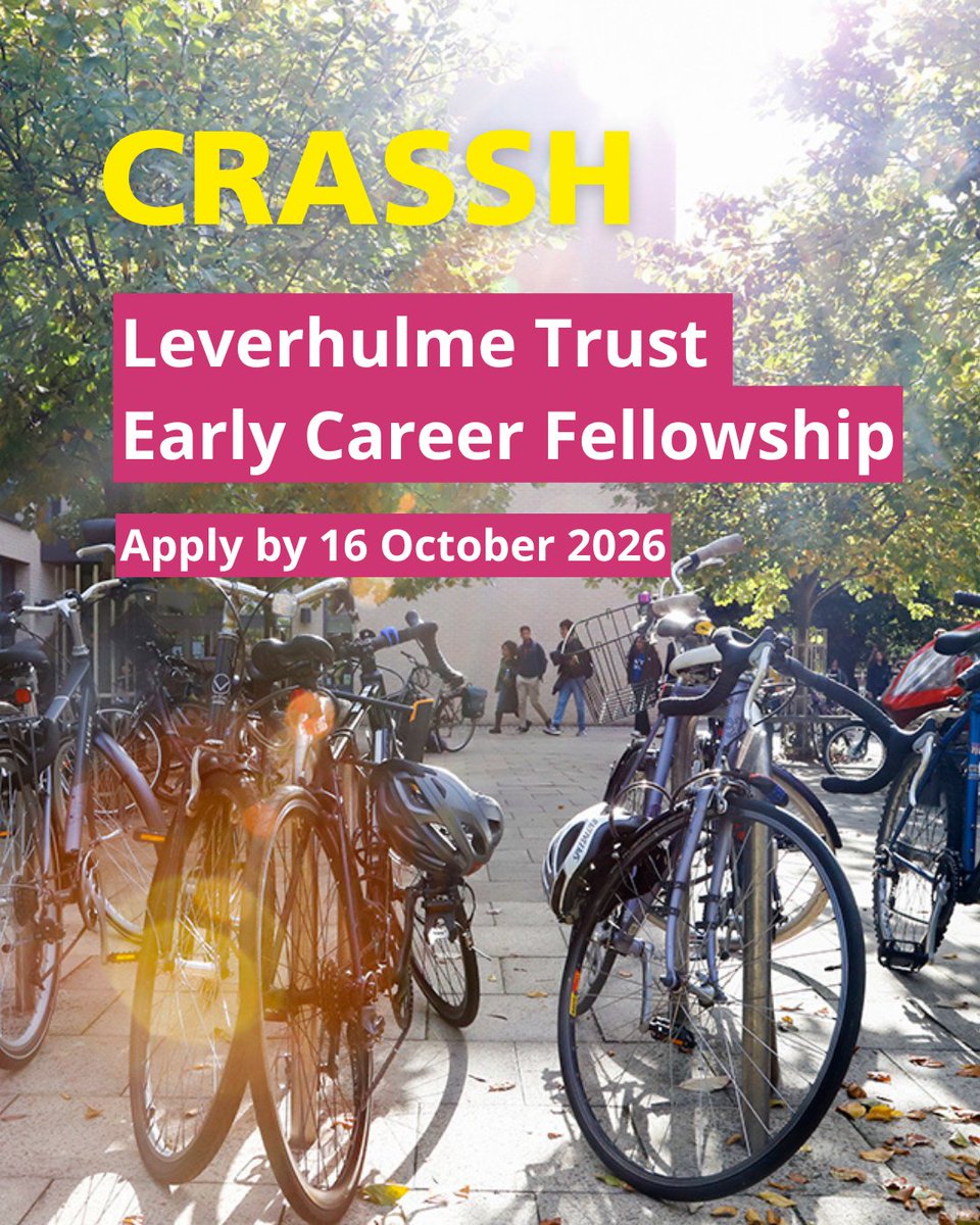 CRASSHlive's tweet photo. 📣 Open for applications
Leverhulme Trust Early Career Fellowship

Apply to spend time at CRASSH as a salaried fellow from September 2027 to May 2028

⬆️ Read the eligibility criteria and FAQs at https://t.co/2ecyIGAmYO

⏳ Apply by 16 October 2026 https://t.co/MsJmJR3x62