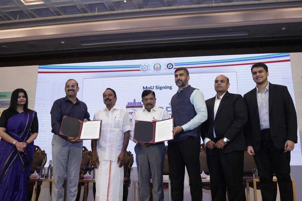 CEEWIndia's tweet photo. Yesterday, the Hon'ble Minister for Revenue & Disaster Management, Thiru K.A. Sengottaiyan, underscored the importance of Heat Action Plans in tackling the state’s growing heat risk at the inaugural event of the Tamil Nadu State Institute of Disaster Management (TNSIDM) and the accompanying Workshop on Heat Risk Management, hosted by the Tamil Nadu State Disaster Management Authority in Chennai.
The event also marked the signing of a Memorandum of Understanding (MoU) between CEEW and the Greater Chennai Corporation, represented by Dr G. S. Sameeran, IAS, Commissioner, to establish a Project Monitoring Unit that will support the preparation of detailed project reports aimed at strengthening heat preparedness and reducing heat impacts in vulnerable wards of Chennai. 

At the workshop, Dr Vishwas Chitale, Fellow, CEEW, presented key findings from the Tamil Nadu State Heat Action Plan, highlighting the state’s hazard, vulnerability, and risk indicators, and the pathways needed to move from heat risk assessment to implementation. The workshop brought together policymakers, scientists, and practitioners to examine what it will take to move from heat risk assessments to coordinated, state-wide action. Some key themes emerged:

🌡️Heat resilience must be embedded across urban planning, public health, infrastructure, and disaster management.
🏙️ Climate-resilient buildings, energy system resilience, and sustainable cooling require stronger cross-sectoral coordination.
🤝Moving from risk assessments to implementation will depend on institutional capacity, financing, and sustained collaboration.

Our thanks to the Tamil Nadu Disaster Risk Reduction Agency (TNDRRA) team for their continued guidance, and to the participating organisations: @mahilahsg , Indian Meteorological Department, Indian Institute of Tropical Meteorology, ARTPARK, @IRADe_Delhi, @UNEP, RIMES and others.
📘 Read the state Heat Action Plan: https://t.co/AB0Tuekz4V

@vishchi @Shravanverse