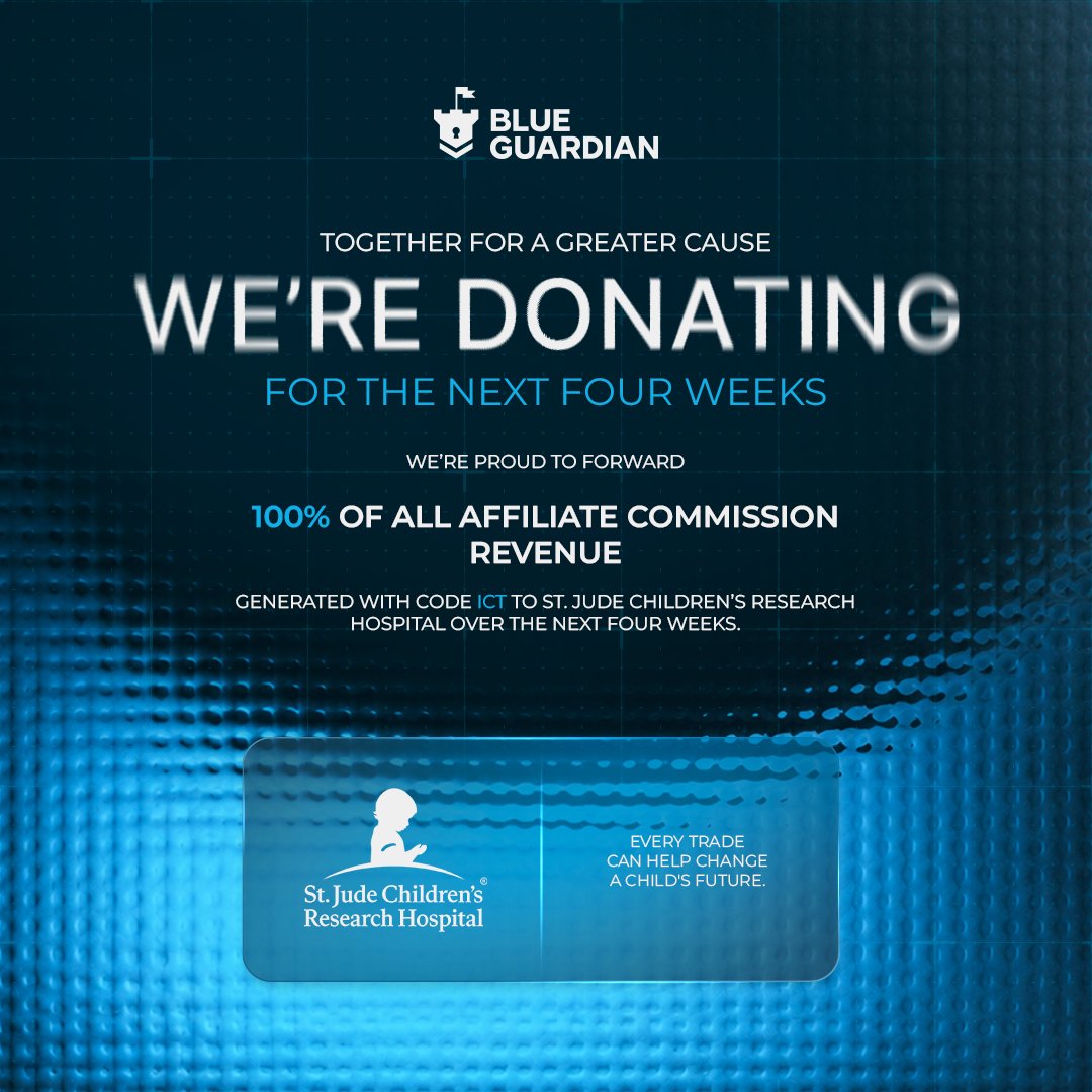 BlueGuardiancom's tweet photo. For the next 4 weeks, @I_Am_The_ICT is donating 100% of the affiliate commission his code earns to St. Jude Children's Research Hospital

Together for a greater cause. Every trade can help change a child's future.

Use code ICT for 25% OFF and 100% commissions donated.

Your trading fuels real support for kids fighting cancer.