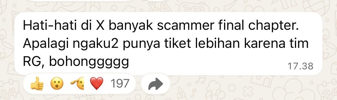 izmehaii's tweet photo. guis tiati yaa, banyak bgt scammer
karna mereka tau kalo kalian lagi panik butuh tiket, itu bisa dijadiin ladang kriminul sama mereka 

kalo cari wts an tiket final chapter, cek dulu akunnya ya
tadi ada yg nawarin, terus pas aku cek akunnya dia 25 kali ganti username (AGAK SUS YACH)😇