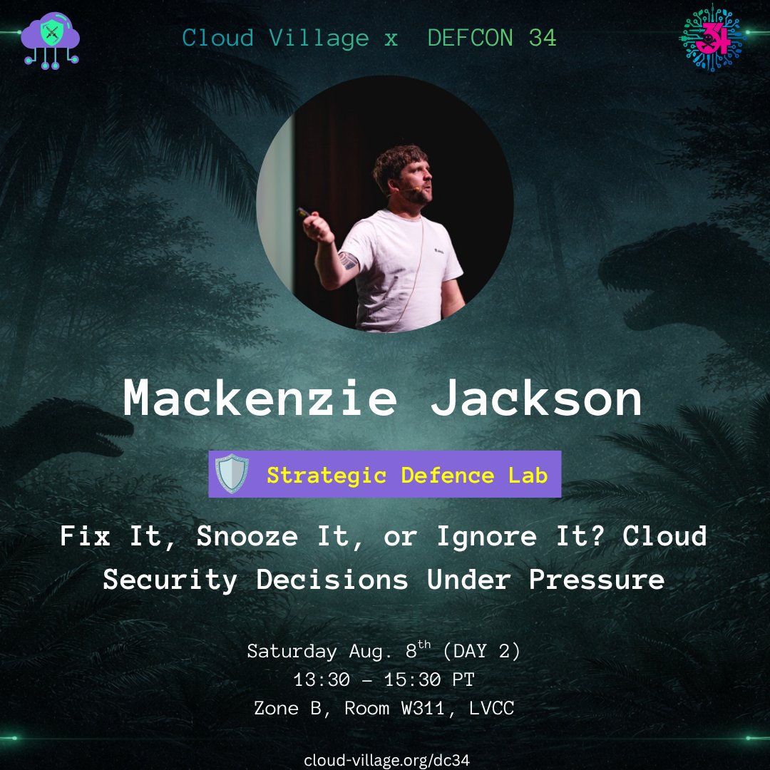 cloudvillage_dc's tweet photo. Cloud security isn't just about finding issues—it's about making high-stakes triage decisions when engineering hours are strictly limited. 🛡️⏱️

Join Mackenzie Jackson (@advocatemack) for an interactive lab sponsored by Aikido at Cloud Village's #APEXPARK during #DEFCON34! Step into the role of a cloud security lead, navigate a custom simulation dashboard across containers, Kubernetes, serverless, and VMs, and optimize your defense strategy before resources run out.

📍 Venue: Zone B, Room W311, LVCC

🗓️ Date: August 8th | ⏰ Time: 13:30 - 15:30 PT

📝 Pre-register now to secure your spot: https://t.co/atudNrheMV

#DEFCON34 #CloudSecurity #Aikido #AppSec #SecOps #CloudVillage #HackerSummerCamp