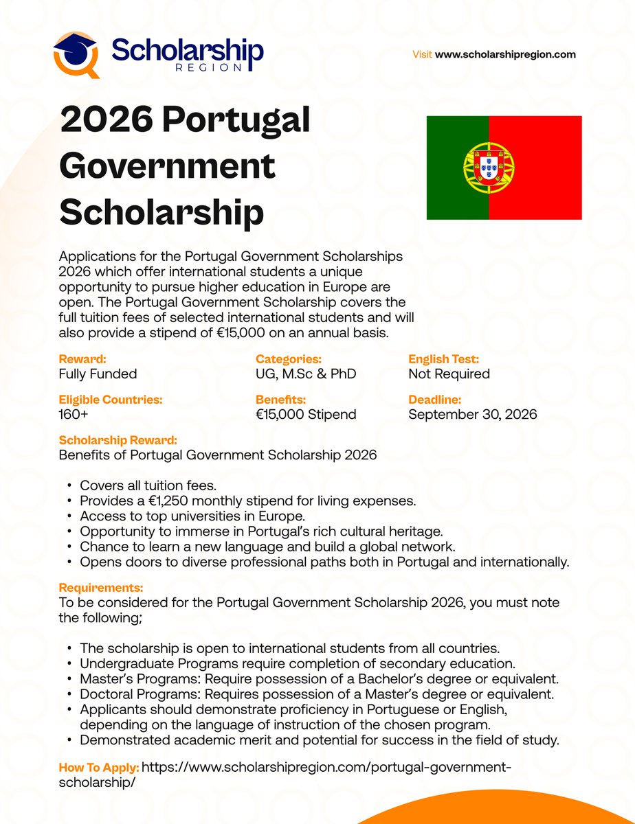 scholarsregion's tweet photo. Outstanding Masters Scholarships in Europe for International Students (2026/27). #SRThread
2027 DAAD MIPLC Scholarship in Germany For Developing Countries (Fully Funded)
https://t.co/i6z5eIaK4I
Portugal Government Scholarship 2026 | Fully Funded
https://t.co/B8uJE5CdJc
Google DeepMind Artificial Intelligence Scholarship in France 2026 | Fully Funded
https://t.co/htHv7z64Vw
UK Government Chevening Scholarship 2027
https://t.co/CPQ7shk1mf
Erasmus Mundus MARIHE Scholarship in Europe 2027 | Fully Funded
https://t.co/13yxt9d2Dr
University of Oxford Wolfson Scholarships in UK 2027 | Fully Funded
https://t.co/1MUqE1Ysnf