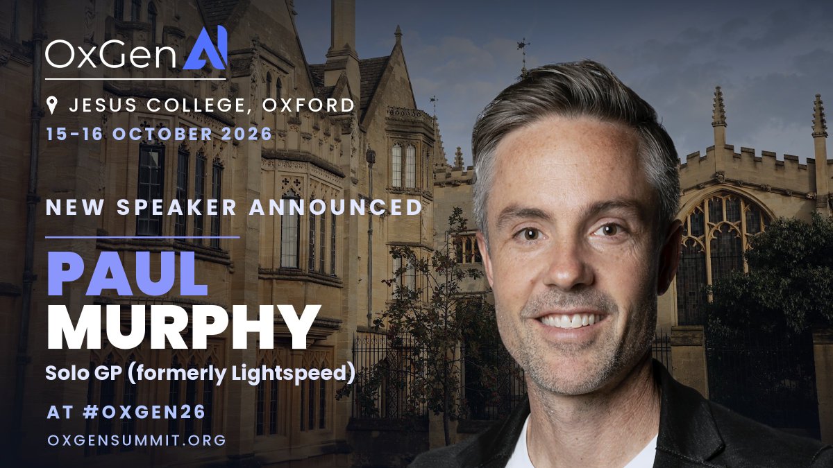 OxGenAI's tweet photo. We're excited to welcome @paulbz to the Oxford Generative AI Summit 2026.

An early-stage investor and solo GP, Paul was the first investor in @MistralAI and previously led the Europe team at @lightspeedvp. He also co-founded Dots and was part of Giphy's founding team. https://t.co/8Fl2lRHXlk