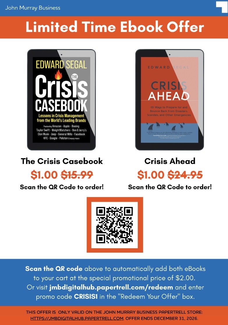 CrisisCasebook's tweet photo. The Ebook Editions Of My Two Crisis Management Books Are Now Available From The Publisher For $1 Each For A Limited Time, See Details And Instructions Below. https://t.co/nB01bwHzOq
