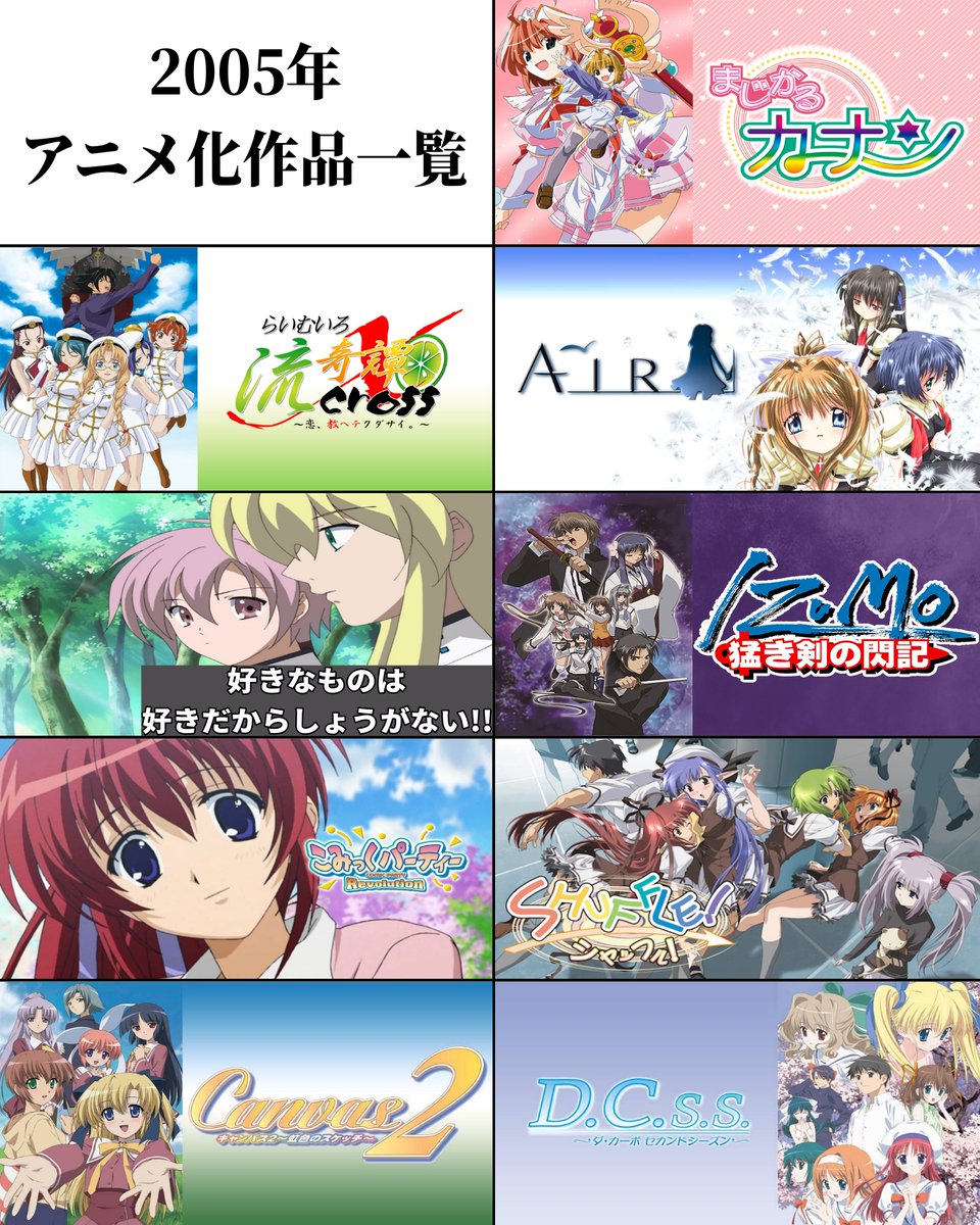 mizuwa324's tweet photo. エロゲが原作のアニメ作品をまとめました📺

1996年～2006年にアニメ化された作品を掲載しています。

※18禁OVAは除く。
※スピンオフなど、エロゲが直接の原作ではない作品は含みません。 https://t.co/PDTdeafAPp