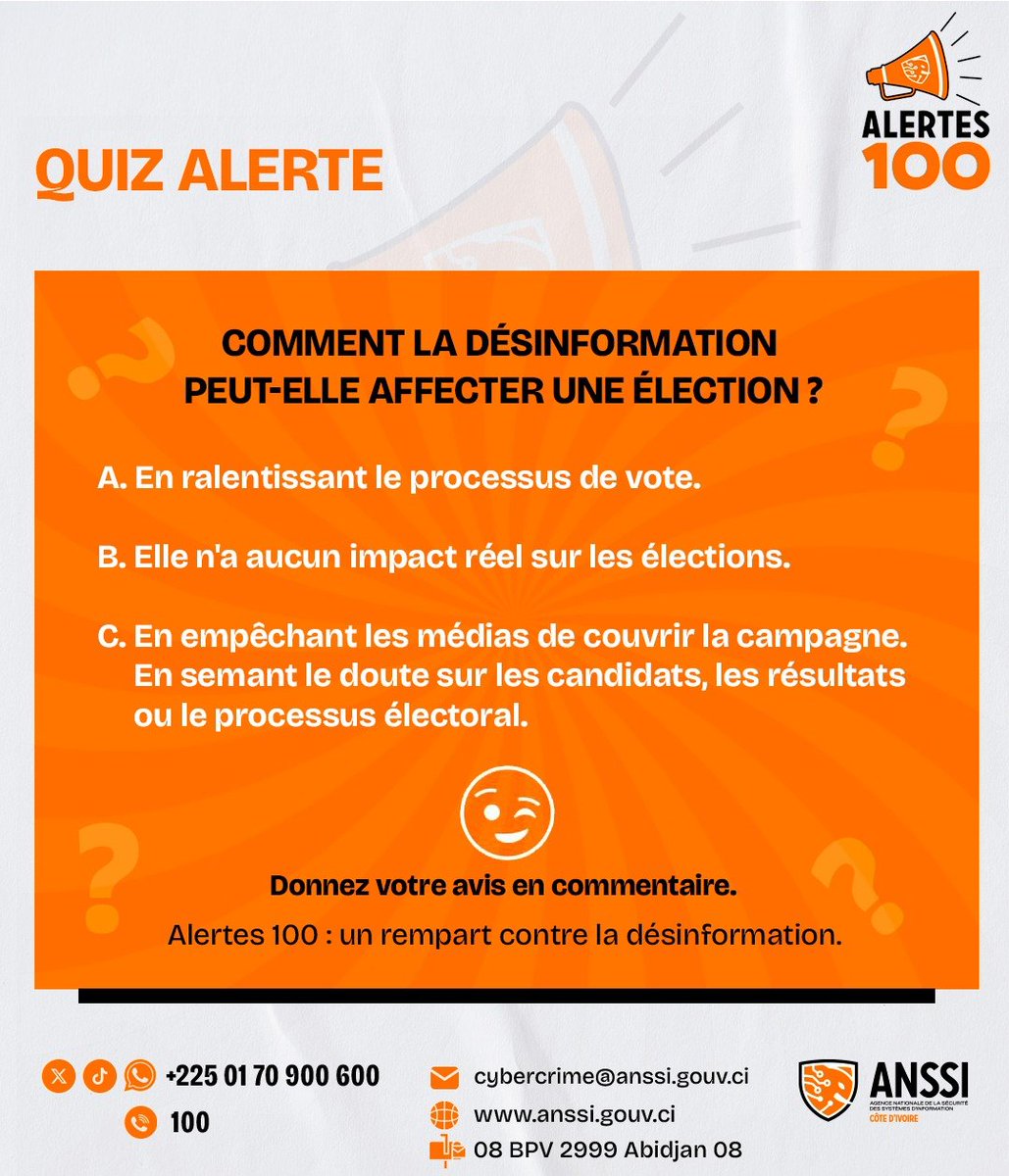 Alertes100's tweet photo. 𝗖𝗼𝗺𝗺𝗲𝗻𝘁 𝗹𝗮 𝗱𝗲́𝘀𝗶𝗻𝗳𝗼𝗿𝗺𝗮𝘁𝗶𝗼𝗻 𝗽𝗲𝘂𝘁-𝗲𝗹𝗹𝗲 𝗮𝗳𝗳𝗲𝗰𝘁𝗲𝗿 𝘂𝗻𝗲 𝗲́𝗹𝗲𝗰𝘁𝗶𝗼𝗻 ?
𝗗𝗼𝗻𝗻𝗲𝘇 𝘃𝗼𝘁𝗿𝗲 𝗮𝘃𝗶𝘀 𝗲𝗻 𝗰𝗼𝗺𝗺𝗲𝗻𝘁𝗮𝗶𝗿𝗲.
Alertes 100 : un rempart contre la désinformation.
#anssici
#Alertes100
#StopDesinformation https://t.co/Sg7089T3kl