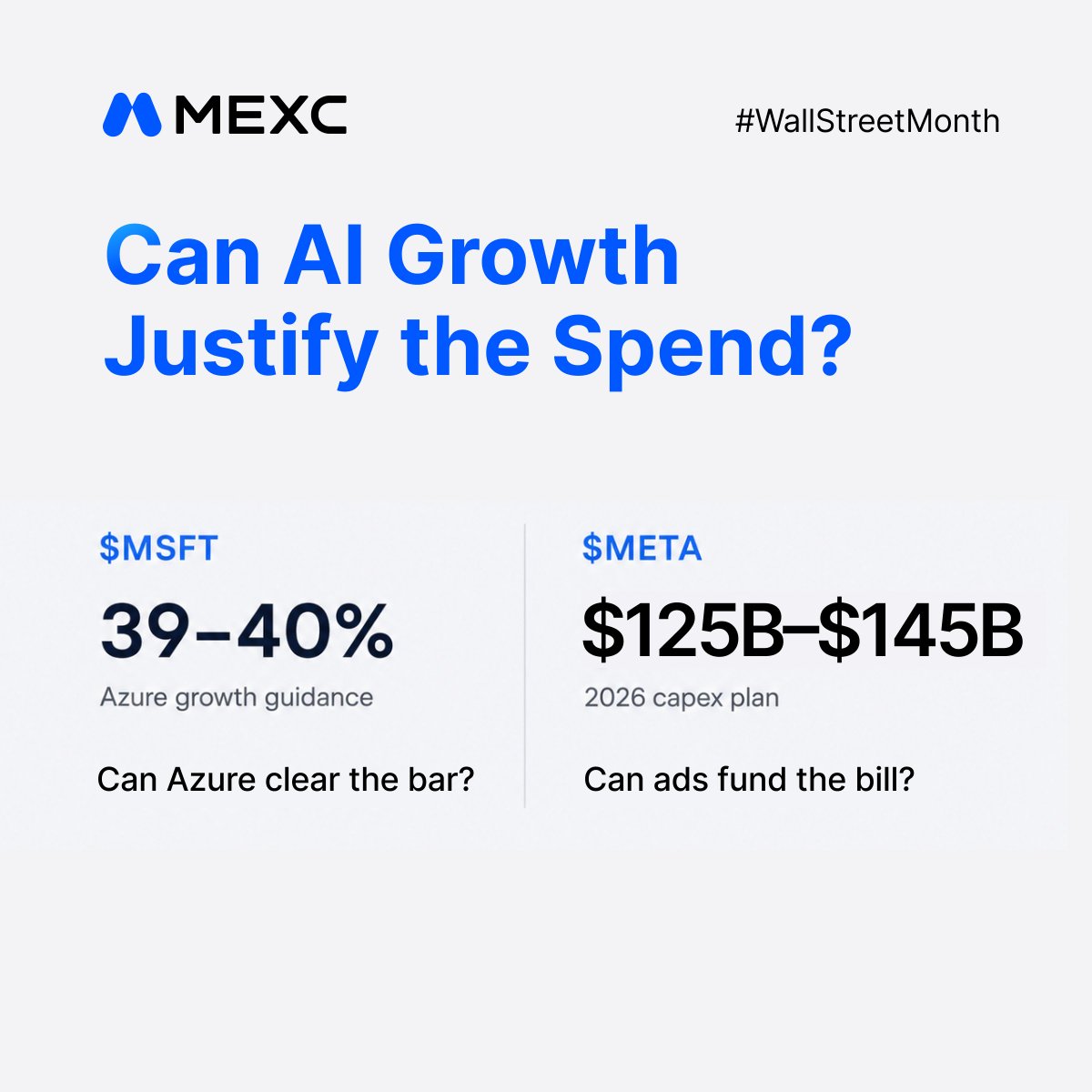 MEXC's tweet photo. Big Tech earnings could move your crypto bags 👀

Swipe for the numbers traders are watching, then test your read on the final slide.

🎁 15 lucky winners share 300 $USDT. #WallStreetMonth