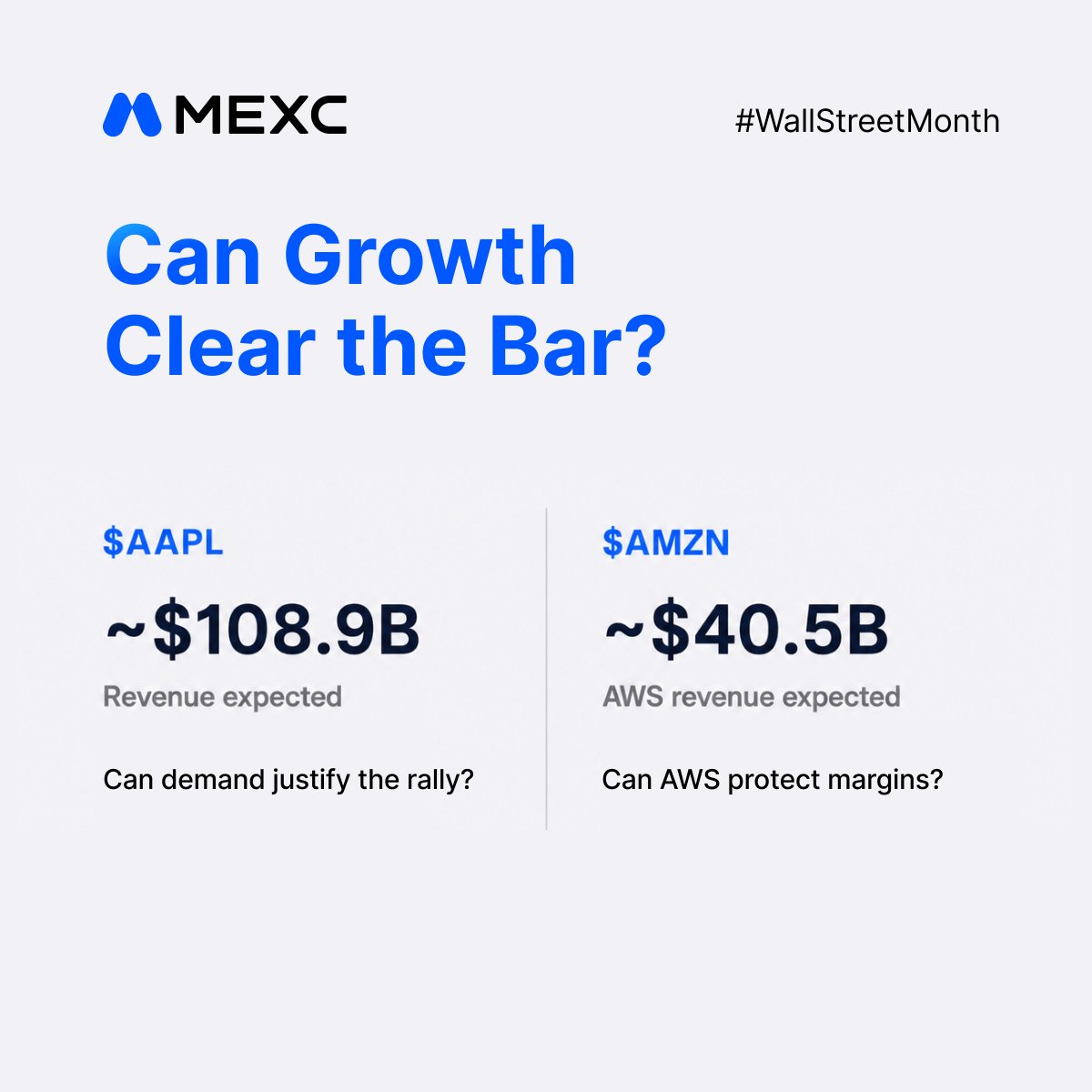 MEXC's tweet photo. Big Tech earnings could move your crypto bags 👀

Swipe for the numbers traders are watching, then test your read on the final slide.

🎁 15 lucky winners share 300 $USDT. #WallStreetMonth