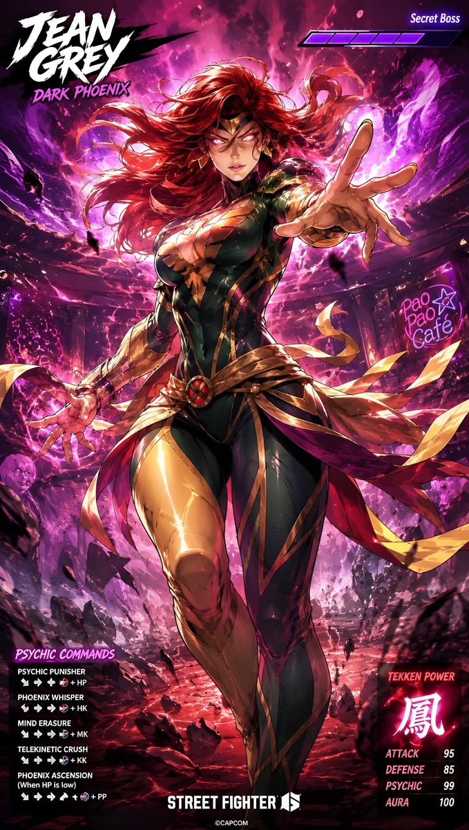 Deelaw_17's tweet photo. “Destructive Force” Jean grey dark phoenix in street fighter
X-men https://t.co/0rggfMZ9hW