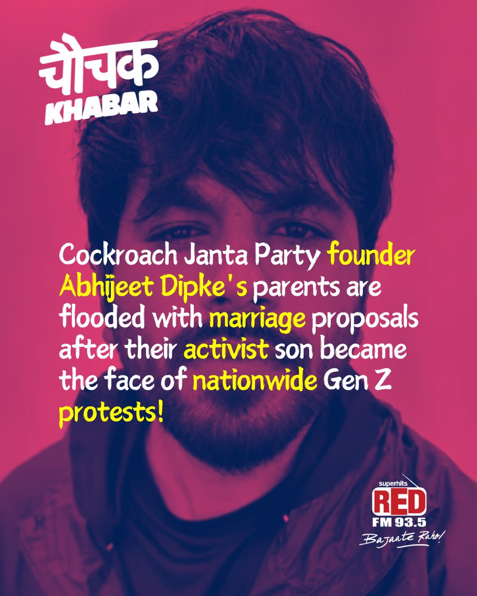 RedFMIndia's tweet photo. What’s the weirdest achievement that could suddenly make you “rishta material”? 👀😏 Share with us! 

Source: Hindustan Times

#ChauchakKhabar #RedFM #BajaateRaho #CockroachJantaParty #AbhijeetDipke https://t.co/pzHgLomRNm