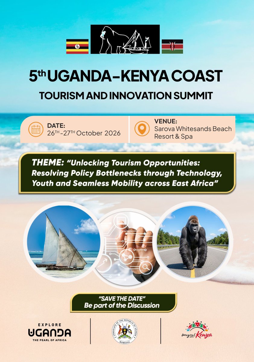 WasswaEmma_'s tweet photo. ROAD TO MOMBASA 🇰🇪🇺🇬 

#BREAKING NEWS ‼️ 

The 5th UG-Kenya 🇺🇬🇰🇪 Coast Tourism &amp; Innovation Summit is Officially back 

Location Sarova White sands Beach ⛱️ &amp; Spa 

Hosted by @UgandaMombasa

#UGKenyacoastTourism2026 https://t.co/oiaHm26Gv2