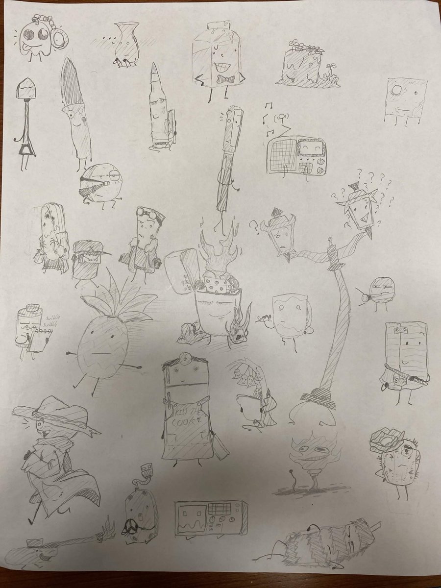 JtheSlime's tweet photo. A bunch of characters I sketched out a long while ago for a show I want to make at some point #osc #objectshows https://t.co/A3ncSIs68C