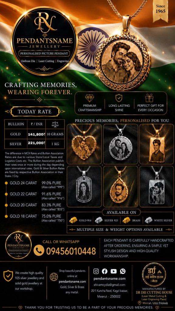 pendantsname's tweet photo. 🇮🇳 TODAY RATE INDIA (MEERUT) 

PENDANSNAME JEWELLERY 
PERSONALISED JEWELLERY 
PICTURE PENDANT &amp; NAME PENDANT
(Call or WhatsApp : 09456010448)

•Follow Us On Instagram
https://t.co/oDPnO5BICx

•Mail Us
Pendantsname@gmail.com

#GOLD #SILVER #JEWELLERY #DIAMONDS #PENDANTSNAME https://t.co/NsGwbzDaQW