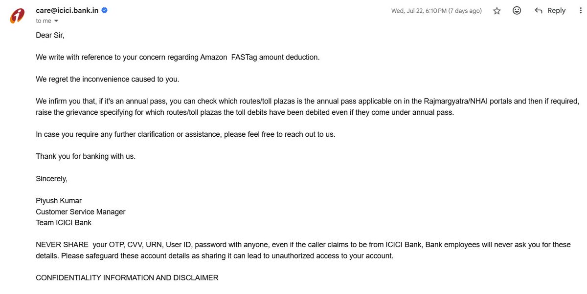 Venknar's tweet photo. @amazonpay @ICICIBank @ICICIBank_Care @NHAI_Official @amazonIN What the @ICICIBank @ICICIBank_Care says go to NHAI 

Here there is discrepancy between the @amazonpay balance statement and the @ICICIBank  @ICICIBank_Care  fast tag. CC - @NHAI_Official https://t.co/RuXuL3Jdd7