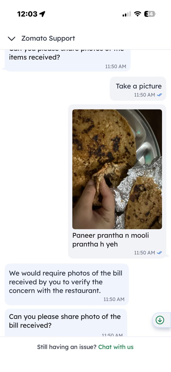 NitikaMehra10's tweet photo. @zomato zomato customer care not resolving my order issue despite issue being evident. https://t.co/FM7acAxQrH