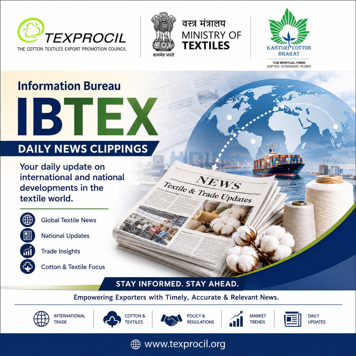 TexprocilIndia's tweet photo. @TexprocilIndia Daily News Clipping, INFORMATION BUREAU (IBTEX) No.: 73 of 2026 | DATE: July 29, 2026
https://t.co/ktgr2E8wKb
#TEXPROCIL #IBTEX #TextileNews #DailyNewsUpdate #CottonTextiles #IndianTextiles #TextileIndustry #TextileExports #ExportNews #GlobalTrade #TradeUpdates #ExportImport #TextileTrade #MadeInIndia #IndiaExports #CottonExports #YarnIndustry #FabricExports #HomeTextiles #GarmentIndustry #TechnicalTextiles #SustainableTextiles #TextileBusiness #TradePolicy #MarketInsights #IndustryUpdates #SupplyChain