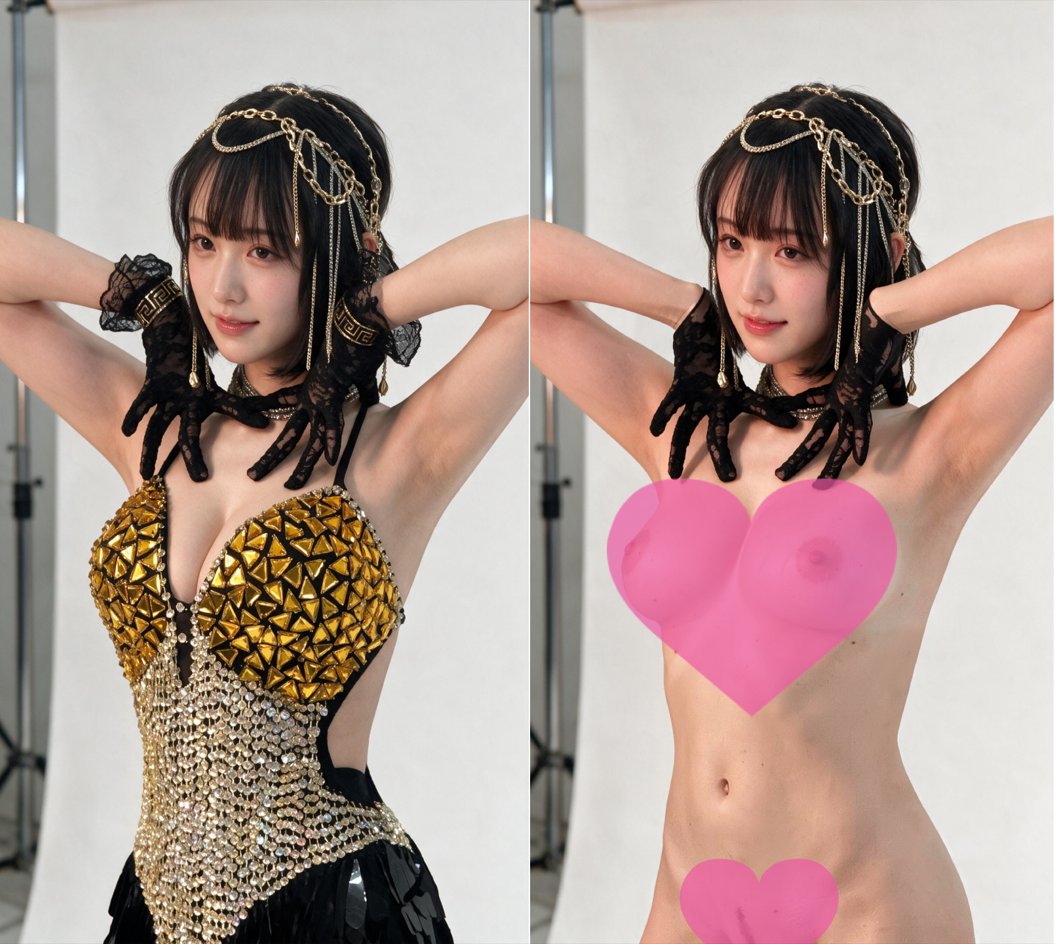 AllkeyCoco's tweet photo. 極上美人のセクシーショット 黒髪に金のヘッドドレス、深Vドレスで両手を頭の��ろに上げた妖艶なポーズ。

👇ワンクリックで服を脱がせて大胆に！初めて無料でお試し♪
🔗https://t.co/B93aDAYA1f

#AI画像 #ワンクリック脱衣 #セクシー美女 #初めて無料 https://t.co/jDNrodSu7e