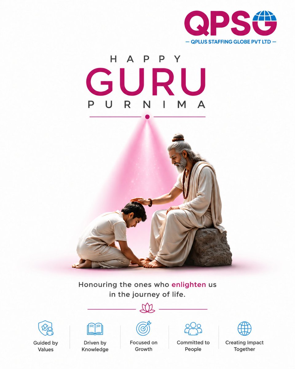 QPlusstaffing's tweet photo. On this **Guru Purnima**, we express our heartfelt gratitude to all the mentors, teachers, leaders, and guides who inspire us to learn, grow, and become better every day.

🌐 - https://t.co/6sOsT2DaZL

#HappyGuruPurnima #GuruPurnima #Gratitude #Mentorship #Leadership #Learning https://t.co/OCXjJxcBo7