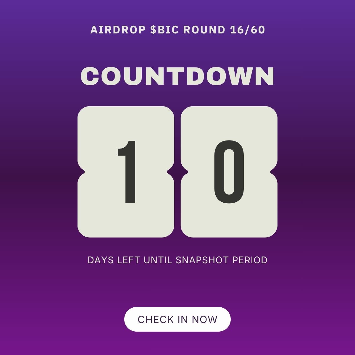 BeincomOfficial's tweet photo. 10 seconds a day. 10 days. That's the whole requirement.
There are exactly 10 days left. If you’ve been doing it, keep going!
But if you haven't started your streak yet, today is your last chance to click that button.
Miss today, and you’re mathematically out. 📉

#AirdropBIC #BICToken