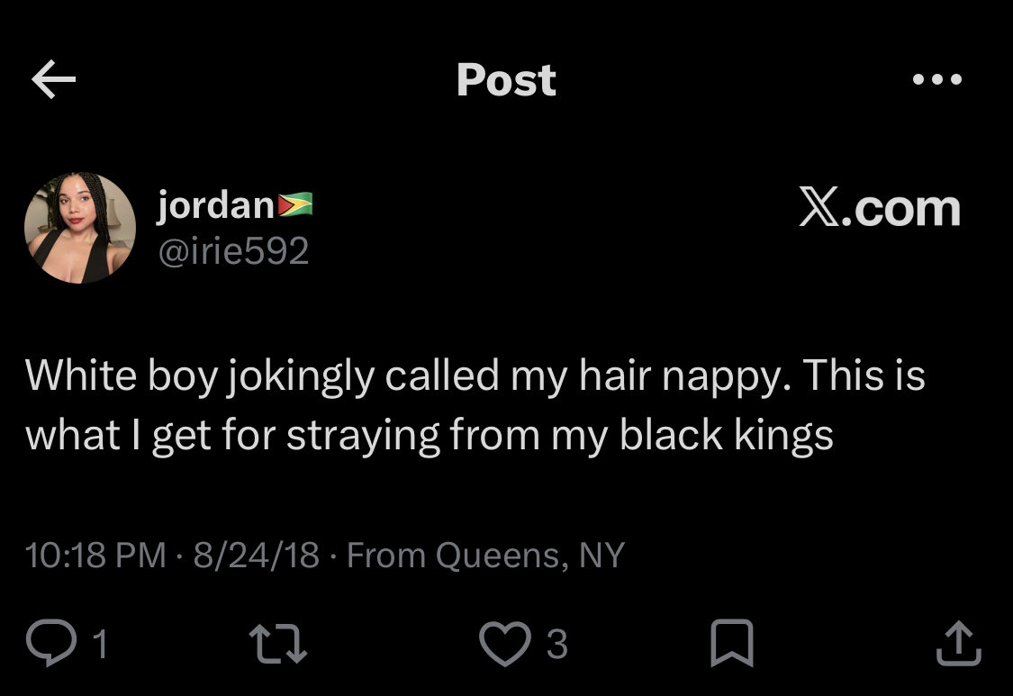 ItsOkToLaugh973's tweet photo. You called yourself a white mans whore. Not only that you was dating and fucking racist white men who was calling your hair nappy… you not qualified to make a joke like this #SayNoToSwirlLove https://t.co/reRghnO55d